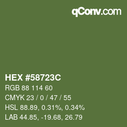 Color code: HEX #58723C | qconv.com