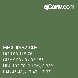 Color code: HEX #58734E | qconv.com