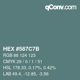 Farbcode: HEX #587C7B | qconv.com