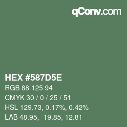 Code couleur: HEX #587D5E | qconv.com