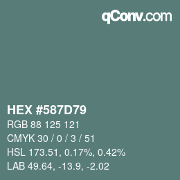 カラーコード: HEX #587D79 | qconv.com
