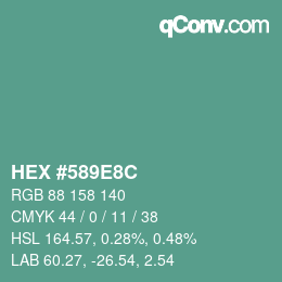 颜色代码: HEX #589E8C | qconv.com