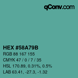 颜色代码: HEX #58A79B | qconv.com
