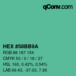 カラーコード: HEX #58BB9A | qconv.com