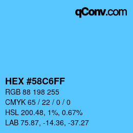 Farbcode: HEX #58C6FF | qconv.com