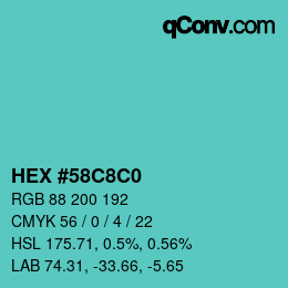 カラーコード: HEX #58C8C0 | qconv.com