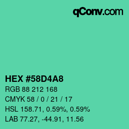 カラーコード: HEX #58D4A8 | qconv.com