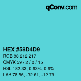 カラーコード: HEX #58D4D9 | qconv.com