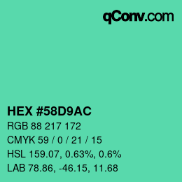 カラーコード: HEX #58D9AC | qconv.com