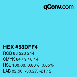 Farbcode: HEX #58DFF4 | qconv.com