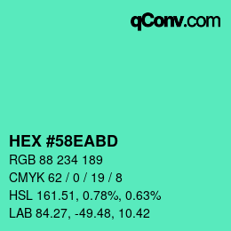 Color code: HEX #58EABD | qconv.com