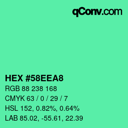 カラーコード: HEX #58EEA8 | qconv.com