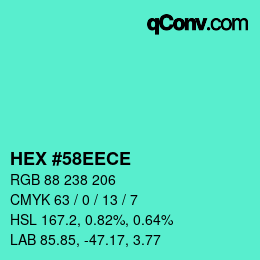 Color code: HEX #58EECE | qconv.com