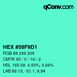 颜色代码: HEX #58F9D1 | qconv.com