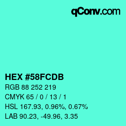 カラーコード: HEX #58FCDB | qconv.com