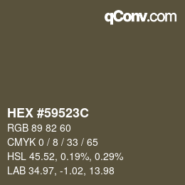 Color code: HEX #59523C | qconv.com