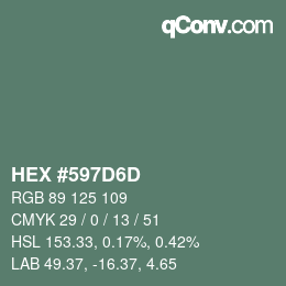 Farbcode: HEX #597D6D | qconv.com