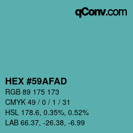 Color code: HEX #59AFAD | qconv.com