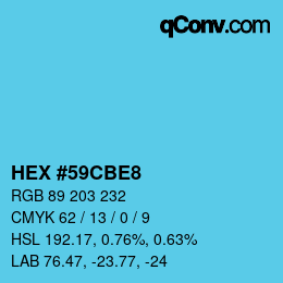 Farbcode: HEX #59CBE8 | qconv.com