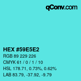 カラーコード: HEX #59E5E2 | qconv.com