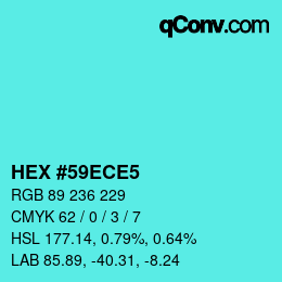 Color code: HEX #59ECE5 | qconv.com