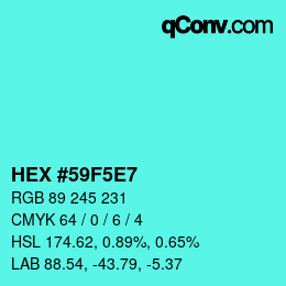 Color code: HEX #59F5E7 | qconv.com