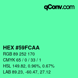 カラーコード: HEX #59FCAA | qconv.com