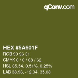 Color code: HEX #5A601F | qconv.com