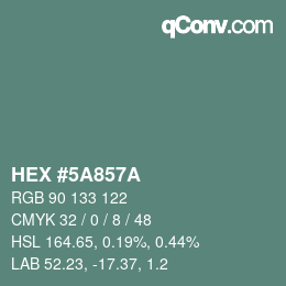 Color code: HEX #5A857A | qconv.com