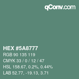 Farbcode: HEX #5A8777 | qconv.com