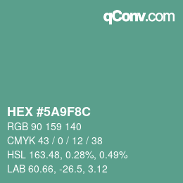 Color code: HEX #5A9F8C | qconv.com