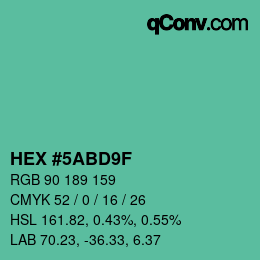 カラーコード: HEX #5ABD9F | qconv.com