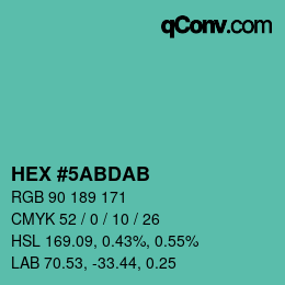 カラーコード: HEX #5ABDAB | qconv.com