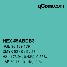 カラーコード: HEX #5ABDB3 | qconv.com