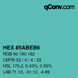 颜色代码: HEX #5ABEB6 | qconv.com