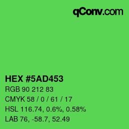 Farbcode: HEX #5AD453 | qconv.com