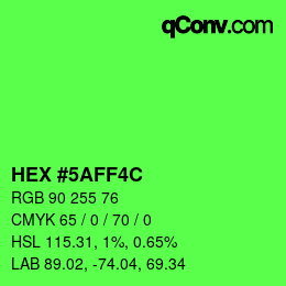 カラーコード: HEX #5AFF4C | qconv.com