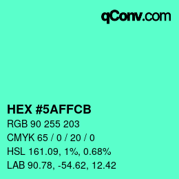 Color code: HEX #5AFFCB | qconv.com