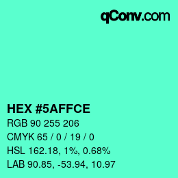 Color code: HEX #5AFFCE | qconv.com