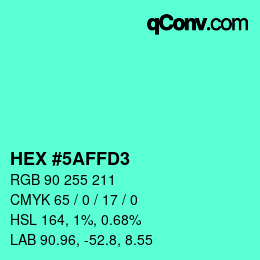 颜色代码: HEX #5AFFD3 | qconv.com