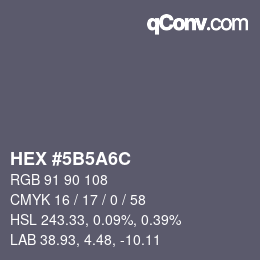 Code couleur: HEX #5B5A6C | qconv.com