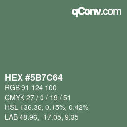 Color code: HEX #5B7C64 | qconv.com
