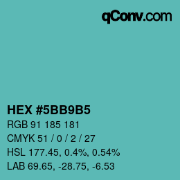 Código de color: HEX #5BB9B5 | qconv.com