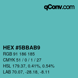 Color code: HEX #5BBAB9 | qconv.com
