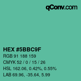 カラーコード: HEX #5BBC9F | qconv.com
