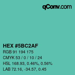 Color code: HEX #5BC2AF | qconv.com