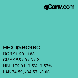 颜色代码: HEX #5BC9BC | qconv.com