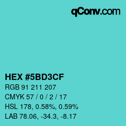 颜色代码: HEX #5BD3CF | qconv.com