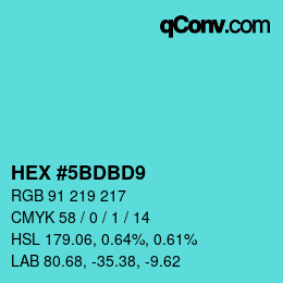 Color code: HEX #5BDBD9 | qconv.com