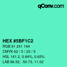 Color code: HEX #5BF1C2 | qconv.com